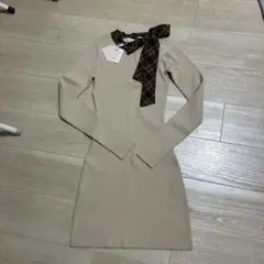 Darich チェックリボン付き リブニット ミニ 원피스
