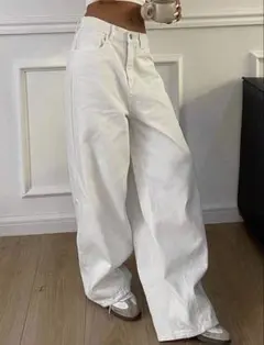 レディース ホワイト ワイドパンツ デニムのサムネイル