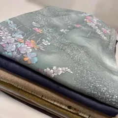 ま-978 着物　落ち着いた柄、色　ポリエステル　洗える着物　まとめ売り　8枚のサムネイル