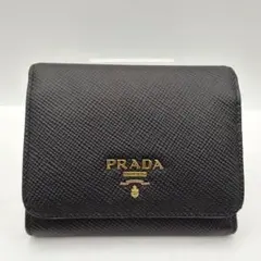 PRADA プラダ 三つ折り財布 サフィアーノ レザー ブラック ゴールド金具のサムネイル