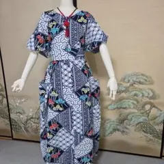 着物リメイク 有松絞りワンピース 前ボタン Lサイズ - メルカリ