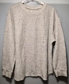 ユニクロ ワッフルクルーネック長袖Tシャツ グレー XL