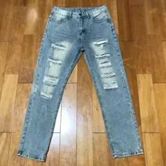 メンズ【美品 US ミリタリー】32 デニムパンツ ダメージ フェード ブリーチのサムネイル