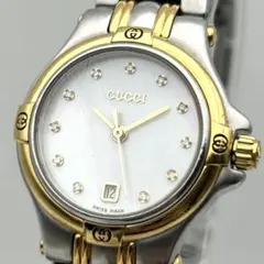 新品電池/未使用級/稼働 GUCCI 9000L コンビ ゴルド文字盤 クォーツ