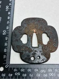 無銘 鉄地鐔 蔦図 布目象嵌 鍔 拵 日本刀 刀装具 骨董 古美術 江戸時代
