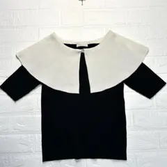 PROPORTION ビッグカラー バイカラー 半袖 リブニット 黒白 Fサイズのサムネイル