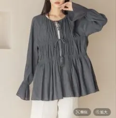 LOWRYS FARM ヨクリュウシャーリングブラウス LS チャコールグレー