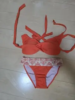 オレンジ セパレート水着 フリル付き