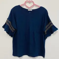 【美品】studio CLIP 袖フレア Tシャツ カットソー 刺繍 フリル