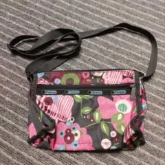 レスポートサック　ショルダー　バッグ　グレー〜茶系×ピンク　小さめ