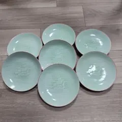【華峰】有田焼の皿 7枚セット 淡い緑色