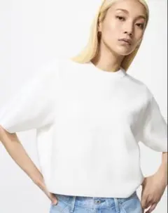 UNIQLO ウォッシャブルミラノリブニット半袖 S ホワイト