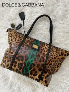 DOLCE & GABBANA　レオパード柄　トートバッグ　南京錠　希少グリーンのサムネイル