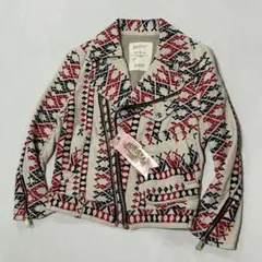 RNA ジャガード 総柄 コットン ニット ダブルライダース ロンジャン 短丈