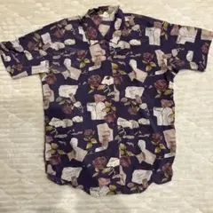 昭和レトロ 花柄シャツ 半袖 総柄 パープル Mサイズ バラ柄 ヴィンテージ