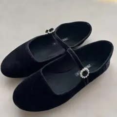 ZARA 黒 ビジュー　バレエフラットシューズ　36