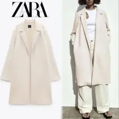 ZARA フェイクスエードテーラードコート クリームホワイト Sサイズ