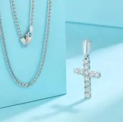 【一生モノの輝き】モアサナイト×S925クロスネックレス｜証明書・刻印付