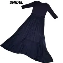 SNIDEL ニットプリーツドッキング ロングワンピース ネイビー フリーサイズ