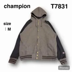 【T7831】champion スナップカーディガンM グレー