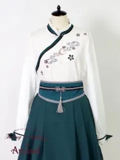 Amavel 和風刺繍プルオーバーブラウス　グリーンのサムネイル