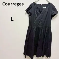 クレージュ　ブラック vネック　半袖フレア膝丈ワンピース　シンプル　無地　上品のサムネイル