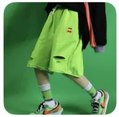 SIRQRO ダメージ ハーフパンツ ショート グリーン 蛍光 GREEN 緑色のサムネイル