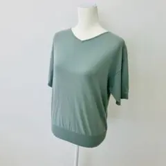 【a0440】グローバルワーク 半袖ニット セーター 無地 ミントグリーン M