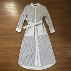 ZARAストライプ柄長袖シャツワンピース　XS