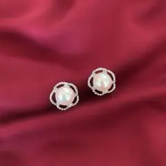 一粒パール イヤリング フラワー シルバー 上品 小ぶり シンプル フォーマル