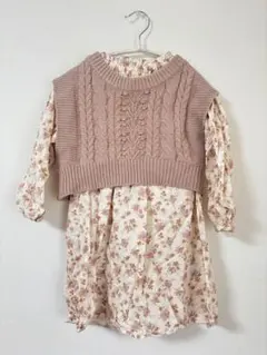 petit main レイヤード花柄ドレス・ニットワンピース　120