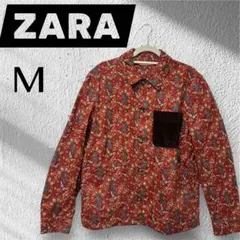 【即日発送】ZARAザラ 花柄 長袖シャツ M レッド 総柄 美品 メンズ