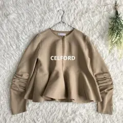 CELFORD セルフォード✨合皮使いペプラムカーディガン 36 キャメル