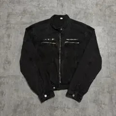ブラックデニム ライダースジャケット ショート丈 Y2K 韓国系 M