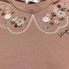 花柄刺繍 フリル襟 長袖カットソー