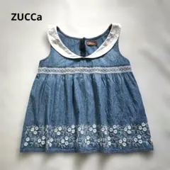 ZUCCa ズッカ　コットン　花柄刺繍　ノースリーブトップス　M　丸襟　日本製のサムネイル
