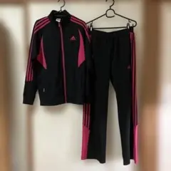 adidas ブラックＸピンクジャージ上下セットアップ climaliteＬ