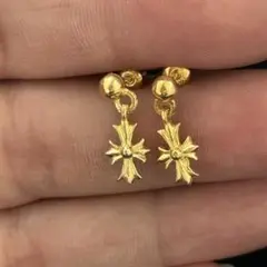 両耳 シルバー925x22k ゴールドクロスピアス タイニークロスピアス