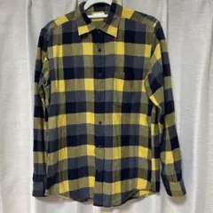 イエロー ネイビー チェック ネルシャツ GU Mサイズ