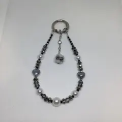 携帯ストラップ　アクセサリー　グレー×ホワイト×ブラック