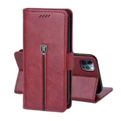 iPhone12mini ケース 手帳型 カード収納 レッド