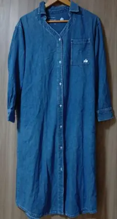 セール　ロゴス　デニムワークワンピース　シャツワンピ　スキッパーインディゴロング
