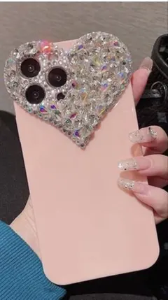 キラキラハート ラインストーン iPhoneカバー アイフォンケースライトピンクのサムネイル