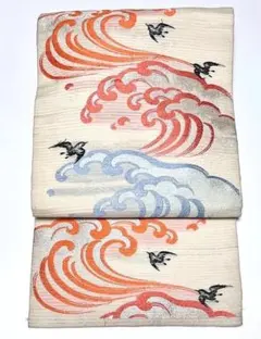 貴重 アンティーク絽夏帯 情緒ある夏の風情 波千鳥 波間 波頭 美しい日本の着物のサムネイル