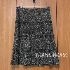 新品タグ付 TRANS WORK 水玉ひざ丈フリルスカート白黒36SM三陽商会のサムネイル