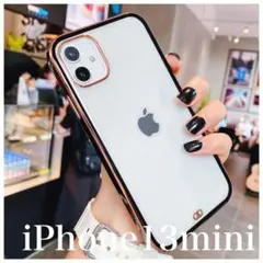 ブラックiPhone13mini用ケースクリアソフトカバー透明カラーフレームCZ