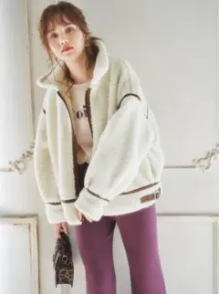 GRL レザーパイピングステンカラーボアジャケット