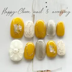 ☆A-388☆ネイルチップ 黄色のぷっくりフラワーニュアンスネイル