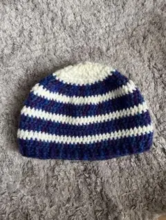 ストライプニット帽 白・紺・紫