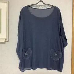 伊太利屋　イタリヤ　半袖カットソー ネイビー ハートポケット付き　ビジュー　13